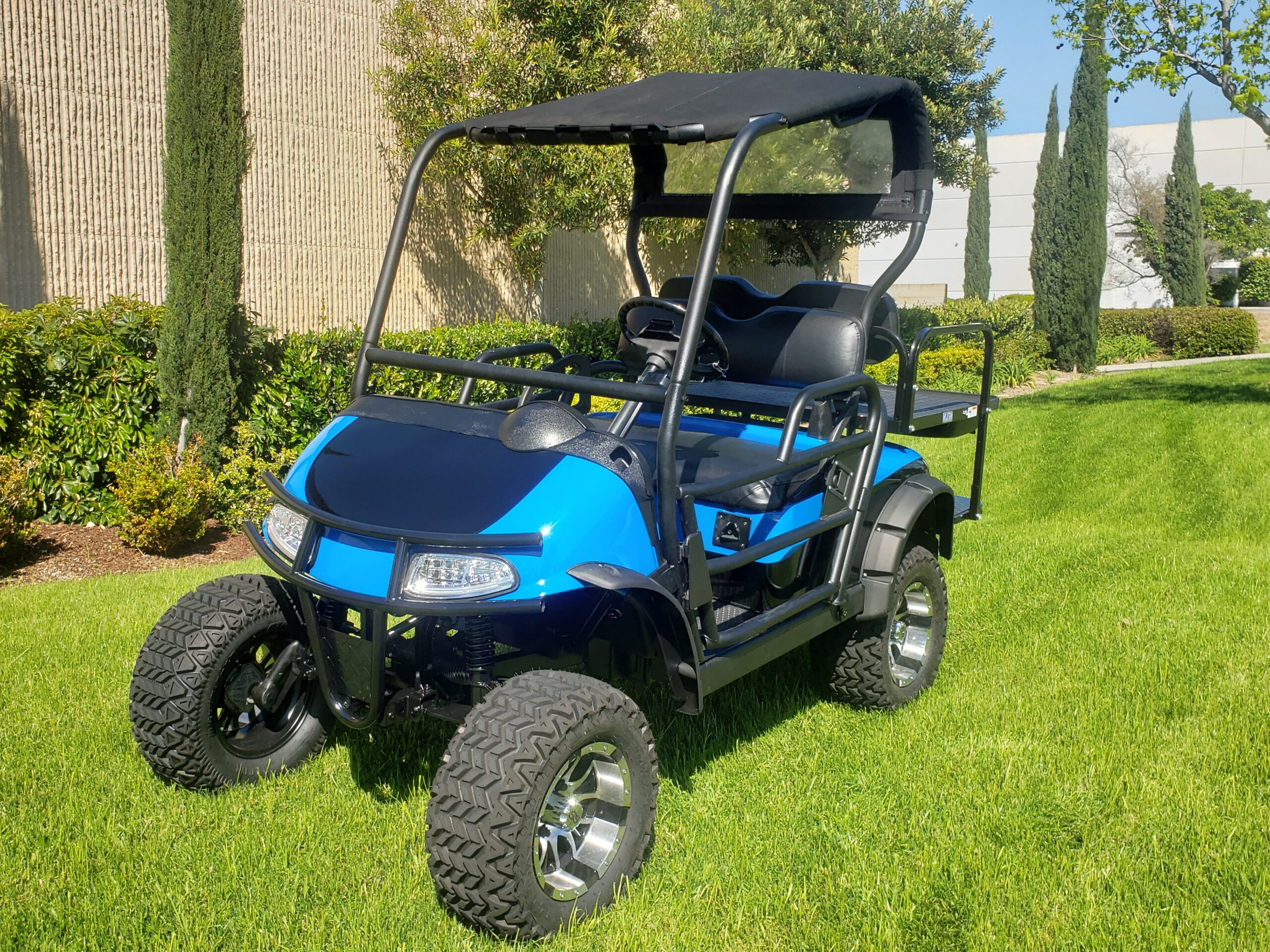 Tricked Out Ezgo RXV Lifted 4 Passenger Golf Cart- Two Tone Voodoo Blue / Black, #B54